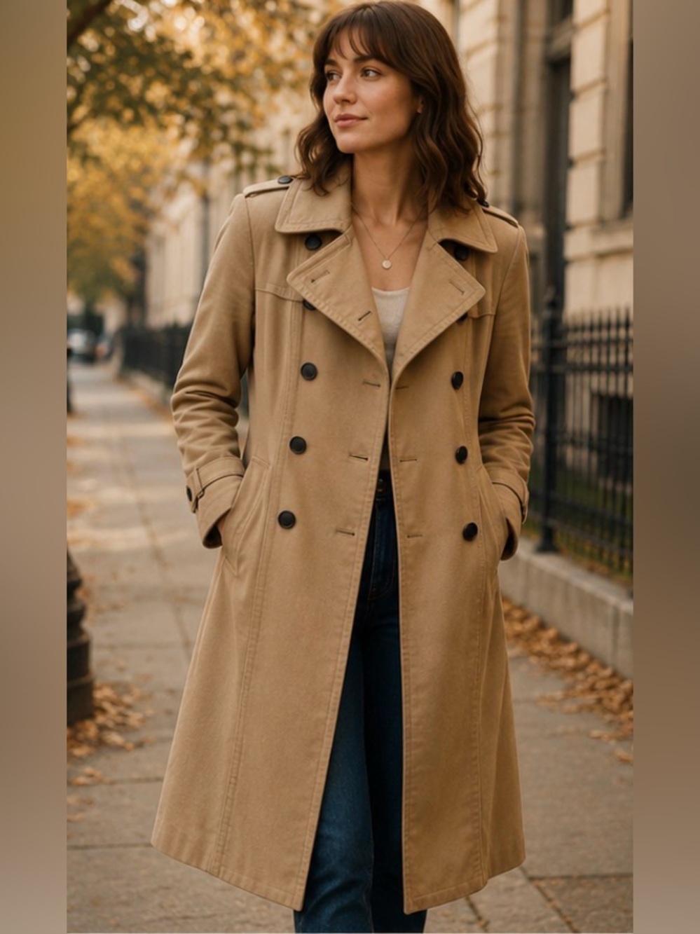 MNG by Mango Beige Double Breasted Trench Coat Women’s Small Classic Fall